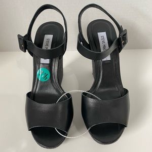 New Steve Madden Black Wedges Heels Leather Sz 7.5